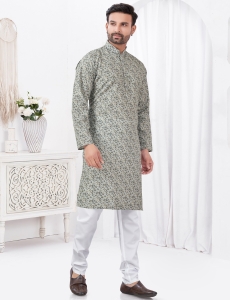 Grey Botanical Print Kurta Set