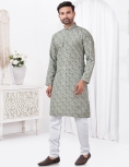 Grey Botanical Print Kurta Set