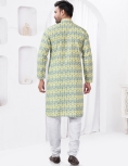 Yellow and Sage Geometric Ikat Kurta Set