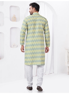 Yellow and Sage Geometric Ikat Kurta Set