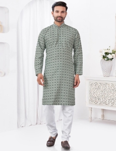 Men's Grey Printed Cotton Kurta Pajama Set