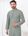 Men's Grey Printed Cotton Kurta Pajama Set