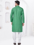 Emerald Green Geometric Print Cotton Kurta with White Pajama Set