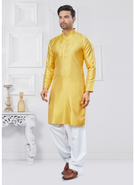 Yellow Jacquard Kurta Pajama Set
