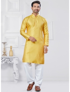 Yellow Jacquard Kurta Pajama Set
