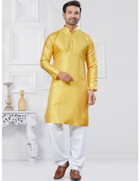 Yellow Jacquard Kurta Pajama Set