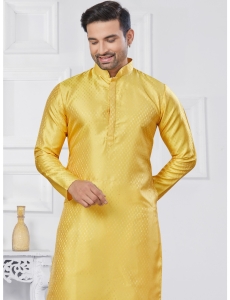 Yellow Jacquard Kurta Pajama Set