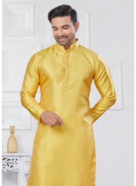 Yellow Jacquard Kurta Pajama Set