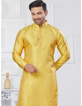 Yellow Jacquard Kurta Pajama Set