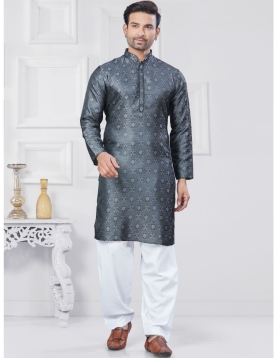 Grey Jacquard Kurta Pajama Set