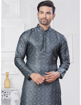 Grey Jacquard Kurta Pajama Set