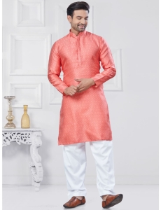Pink Jacquard Kurta Pajama Set