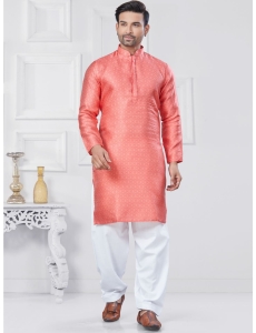 Pink Jacquard Kurta Pajama Set