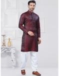 Maroon Jacquard Kurta Pajama Set