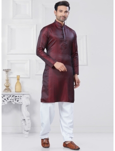 Maroon Jacquard Kurta Pajama Set