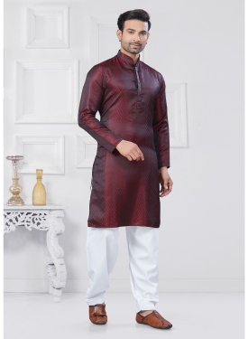 Maroon Jacquard Kurta Pajama Set