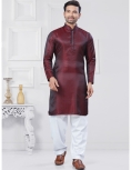 Maroon Jacquard Kurta Pajama Set