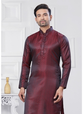 Maroon Jacquard Kurta Pajama Set