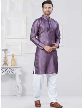 Purple Jacquard Kurta Pajama Set