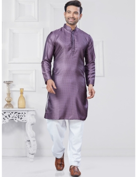 Purple Jacquard Kurta Pajama Set