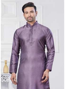 Purple Jacquard Kurta Pajama Set