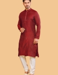 Maroon Jacquard Kurta Pajama 