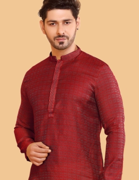 Maroon Jacquard Kurta Pajama 