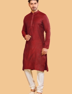 Maroon Jacquard Kurta Pajama 