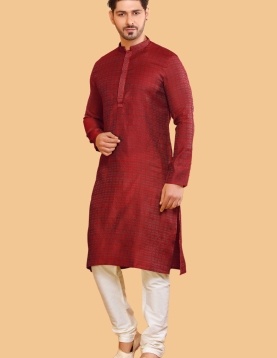 Maroon Jacquard Kurta Pajama 