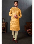 Mustard Digital Print with Chikankari Kurta Pajama Set 