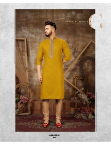 Mustard Embroidered Kurta with Beige Churidar Set
