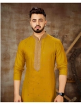 Mustard Embroidered Kurta with Beige Churidar Set