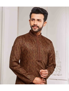 Brown Digital Print Kurta Pajama Set
