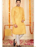 Men's Sequin Work Long Kurta Pajama Set In Mustard