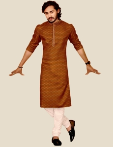 Digital Printed Mens Kurta pajama In Orange 