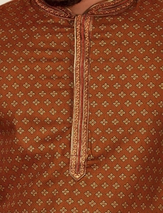 Digital Printed Mens Kurta pajama In Orange 