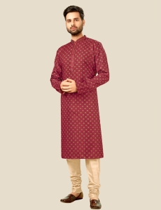 Digital Printed Mens Kurta Pajama In Maroon 