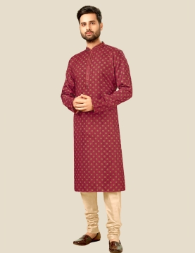 Digital Printed Mens Kurta Pajama In Maroon 
