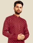 Digital Printed Mens Kurta Pajama In Maroon 