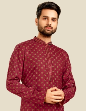 Digital Printed Mens Kurta Pajama In Maroon 