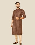 Digital Printed Mens Kurta Pajama In Dark Peach 