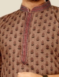 Digital Printed Mens Kurta Pajama In Dark Peach 