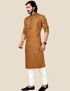 Digital Printed Mens Kurta Pajama In Mustard 