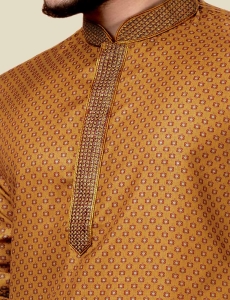 Digital Printed Mens Kurta Pajama In Mustard 