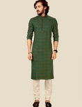 Digital Printed Mens Kurta pajama In Bottle Green