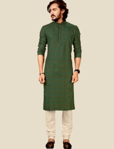 Digital Printed Mens Kurta pajama In Bottle Green
