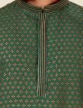 Digital Printed Mens Kurta pajama In Bottle Green