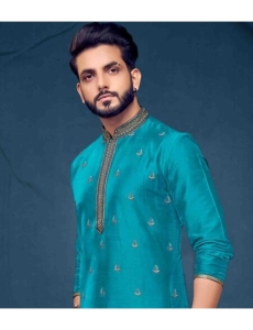 Embroidered Teal Blue Kurta Pajama Set