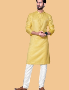 Yellow zig zag Jacquard Kurta Pajama 