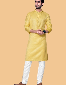 Yellow zig zag Jacquard Kurta Pajama 